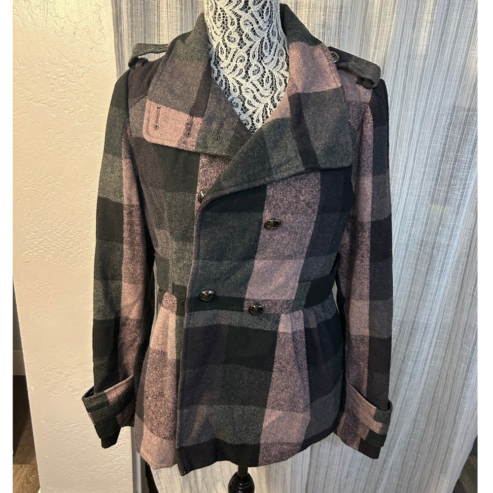 Hydraulic Moto Jacket Coat Womens Black Pink Plaid Double Breasted Military